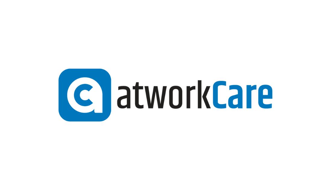 A graphic with the atworkCare logo